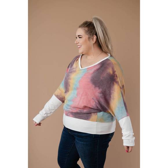 NEW WHITE BIRCH whitney wide v tie dye pullover in multi - Picture 2 of 3